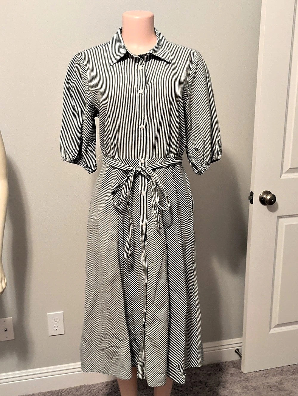 A New Day & Striped Midi Shirtdress in Black & White Size Medium NWT